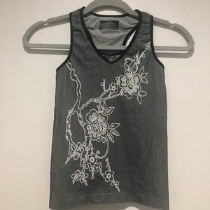 Athleta Ribbed V Neck Floral Racerback Black Grey White Built in Bra Size XS